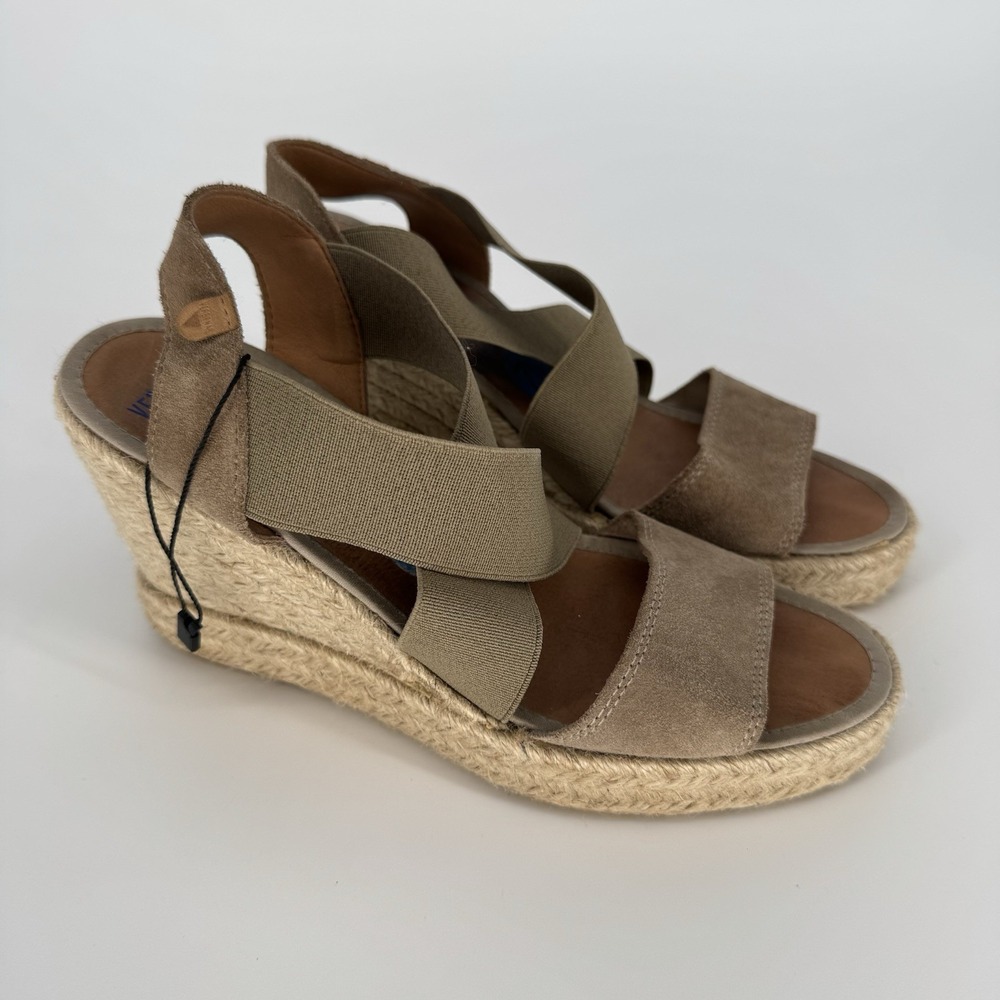 Verbenas Espadrille‎ Wedges Sandals Shoes Tan Suede Cross Strap Women's 7.5 - 38